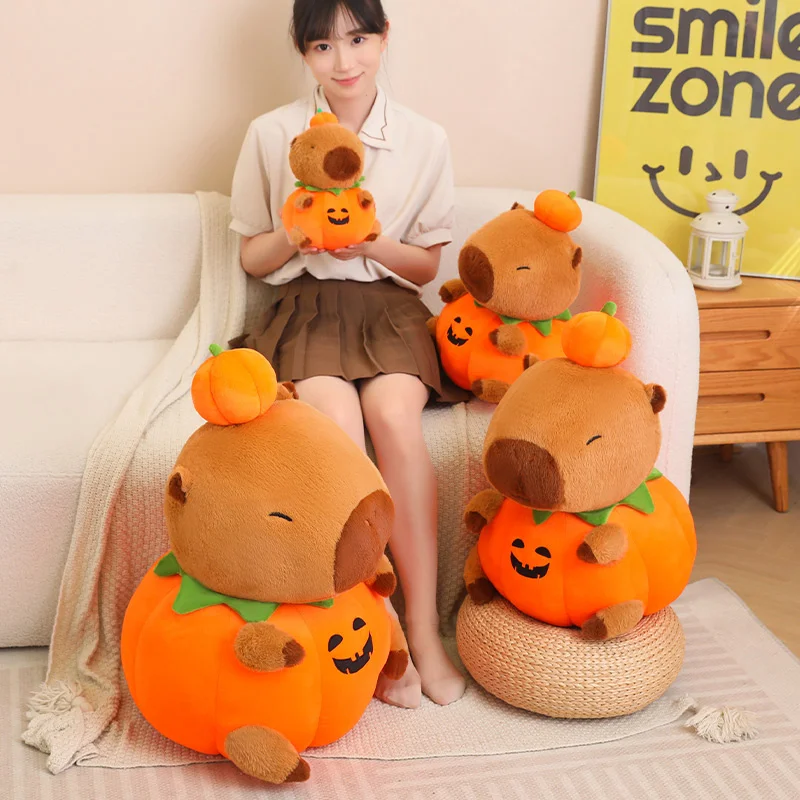 Kawaii 25-60cm Halloween Pumpkin Capybara Plush Doll Soft Cartoon Party Decor Pillow Animals Toys Baby Birthday Halloween GIfts