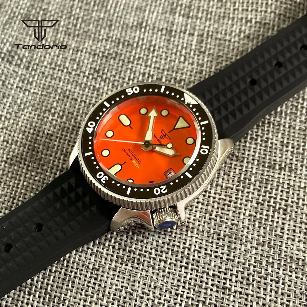 Tandorio NH35A 37mm 200M Dive Automatic Watch for Men Ladies Luminous Orange Dial Ceramic Rotating Bezel Sapphire Glass Date