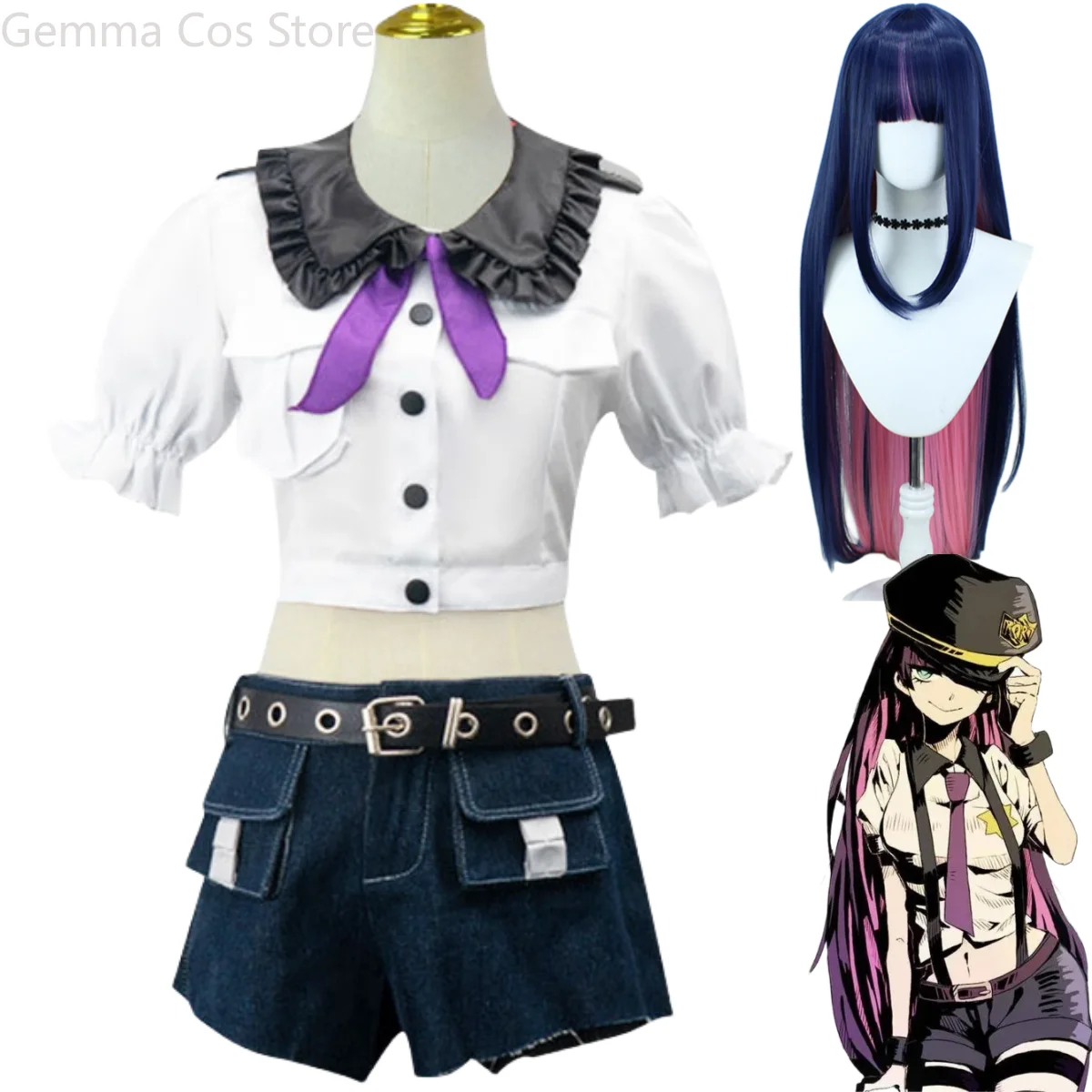 Anime Panty & Stocking With Garterbelt Panty Anarchy Cosplay Costume Wig Police Uniform Skirt Woman Sexy Kawaii Carnival Suit