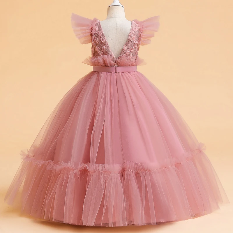 Flower Kids Long Party Bridesmaid Dress For Girls Children Costume Lace Princess Dresses Girl Wedding Dress Birthday Gown