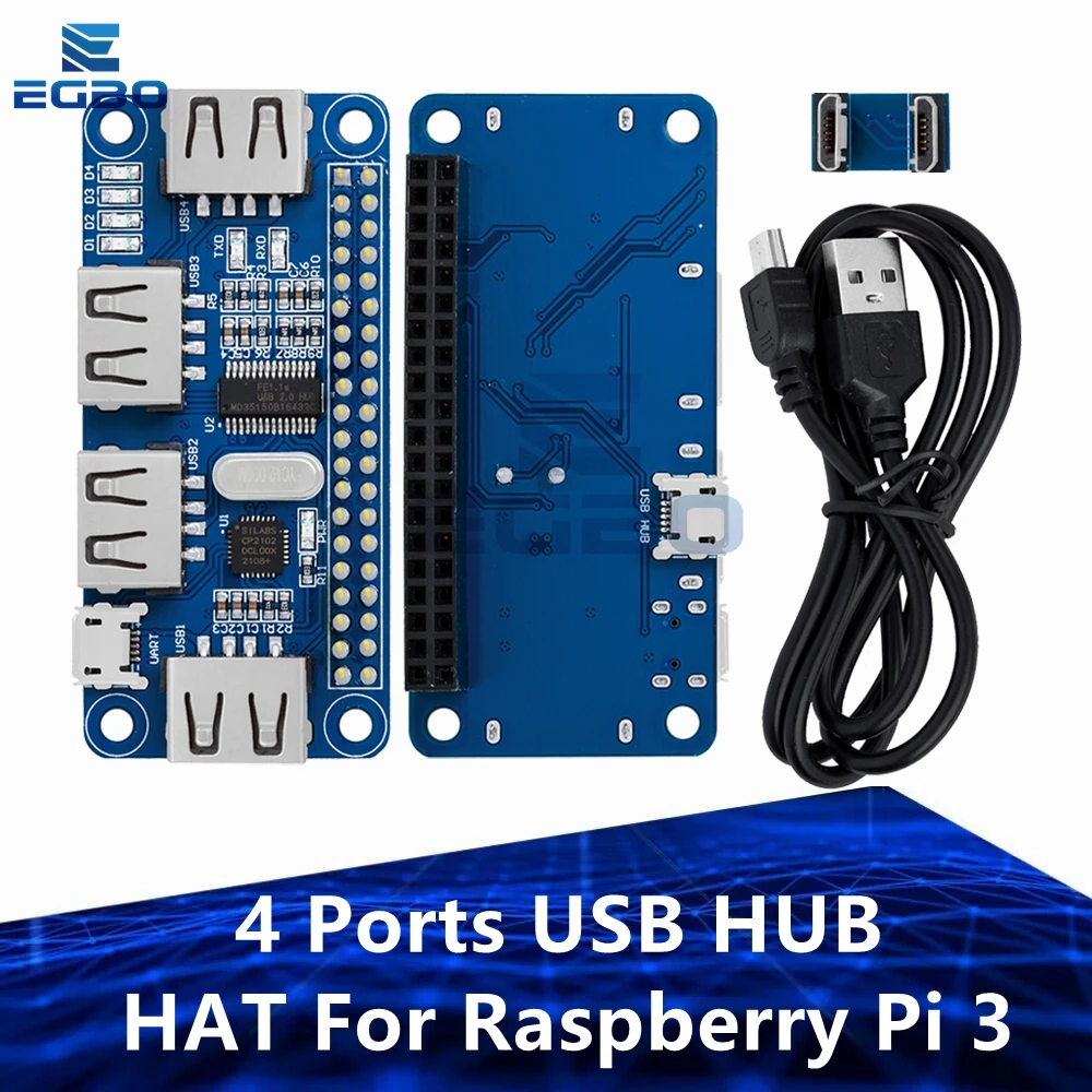 1~5PCS EGBO 4 Ports USB HUB HAT For Raspberry Pi 3 / 2 / Zero W Extension Board USB To UART For Serial Debugging Compatible With