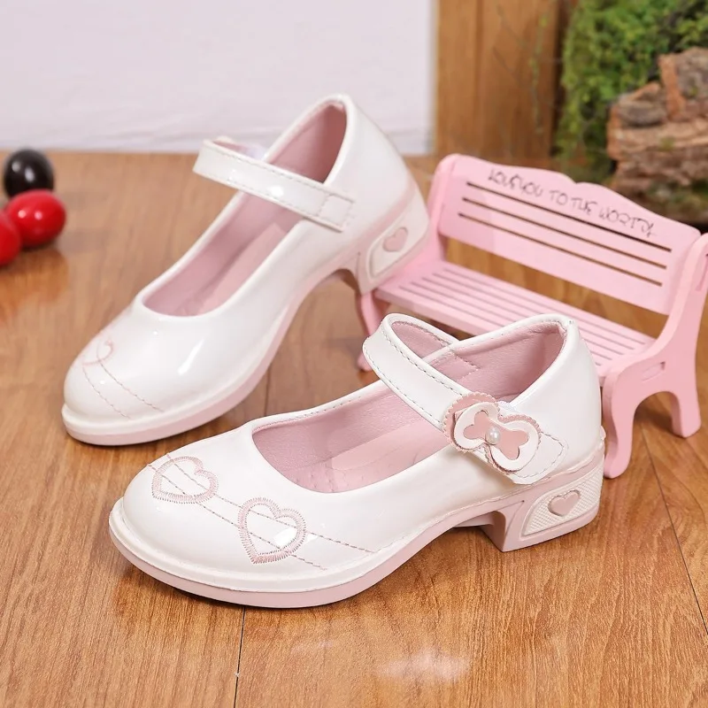 Girls High Heels Princess Shoes Spring Autumn Children Student Performance Dance Shoes Pu Leather Shoes Size 26-36
