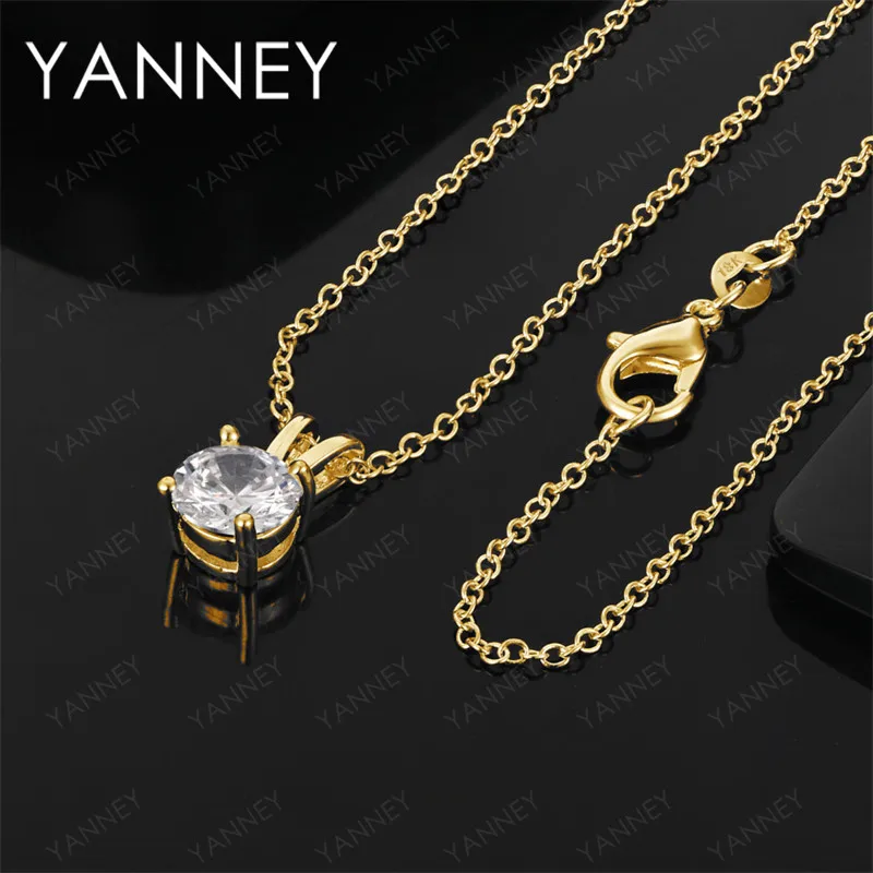 

925 Sterling Silver 18K Gold 16-30 Inch Exquisite Zircon Pendant Necklace Fashion Women's Wedding Jewelry Gift