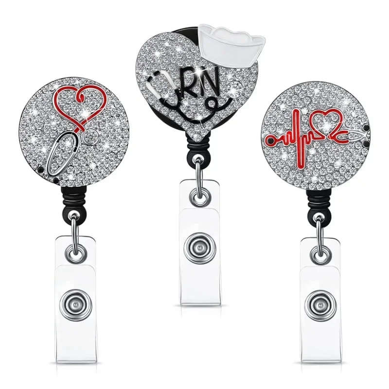 Nurse Retractable Badge Reel Holder with Swivel Alligator Clip Bling Rhinestone Badge for Nurse Doctor Teachers Students