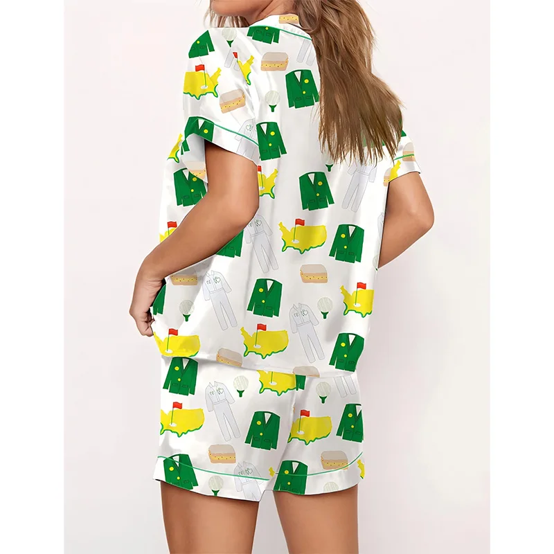 Ling-Pijama de cetim de seda manga curta para mulheres, pijamas de pijamas, pijamas casuais, roupas domésticas, verão, conjuntos 2 pcs