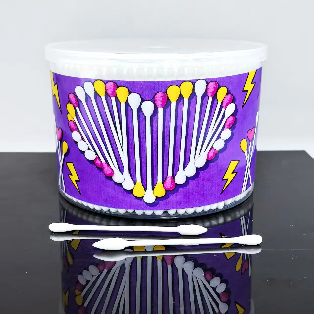 500 قطعة من دلو أعواد القطن الإبداعية على شكل قلب، أعواد أعواد قطنية برأسين للبالغين، مسحات قطنية هدية