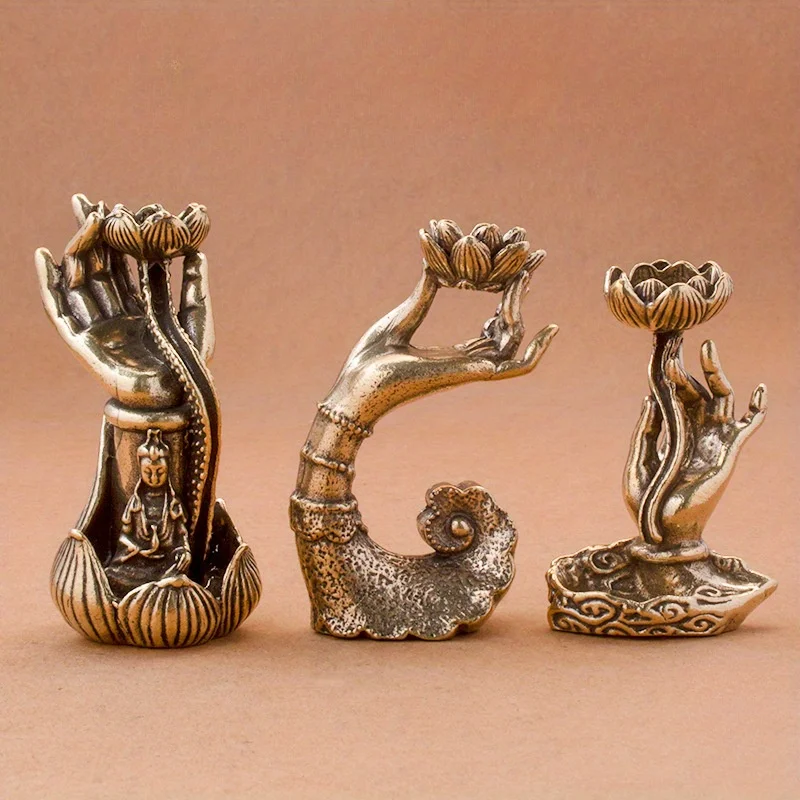 Pure Brass Lotus Guanyin Hand Flowback Fragrance Decoration Buddha Hand Guanyin Fragrance Insertion Home Living Room Decoration