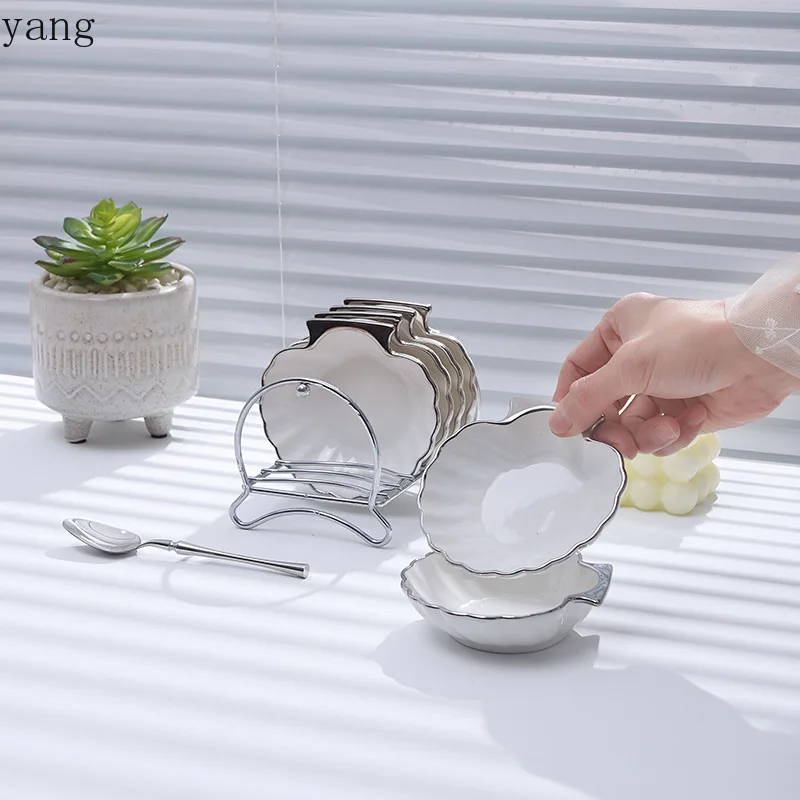 LMM light luxury wind electroplating silver-edged shell spitting bone dish multi-purpose ceramic seasoning dish