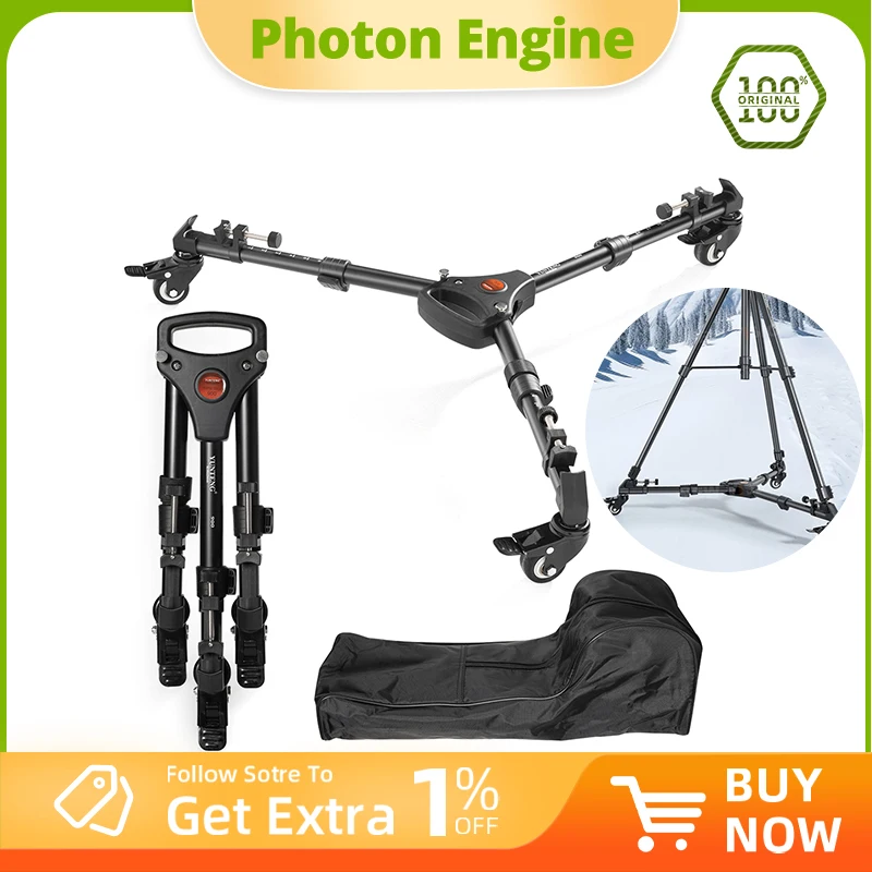 

YUNTENG VCT-900 / VCT-901 Professional Photo Aluminum 3 Wheels Pulley Universal Foldable DSLR Camera Tripod Dolly Base Stand