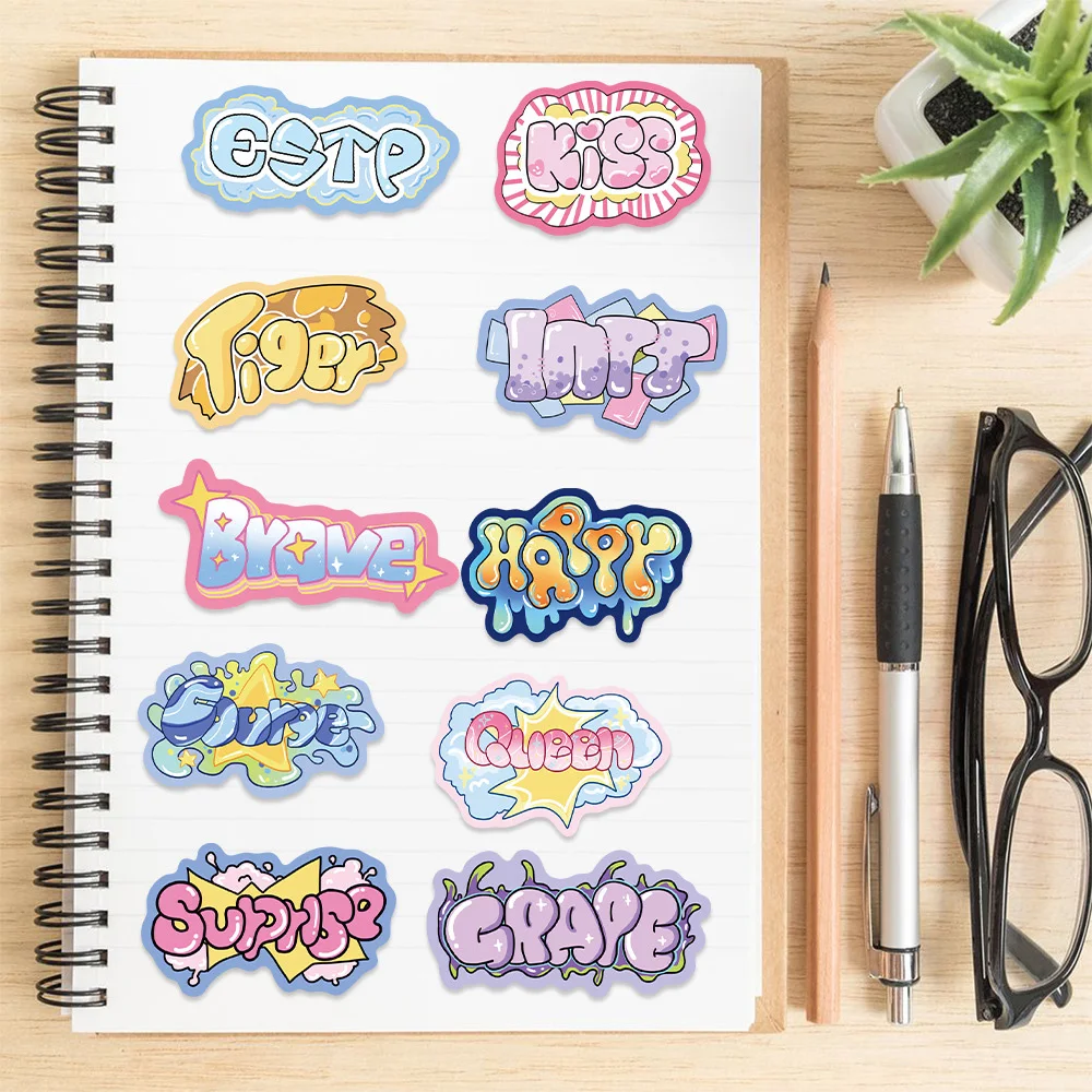 10/30/50PCS Cool Street Graffiti Style Greeting Vocabulary Stickers PVC Decal Gift Waterproof DIY Helmet Skateboard Guitar Phone