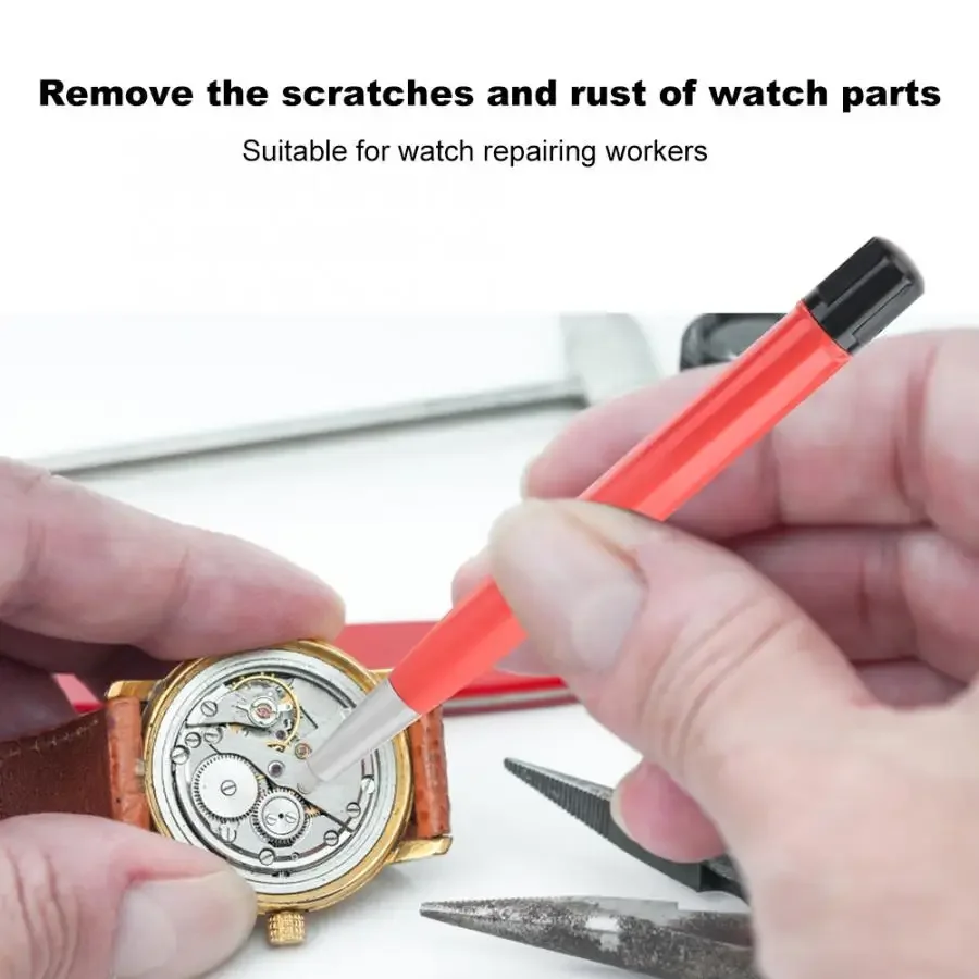Watch Rust Removal Brush Pen Fiberglass Brass Steel Clean Scratch Polishing Tool Red Watch Repair Tool Watch Parts Brush 2030