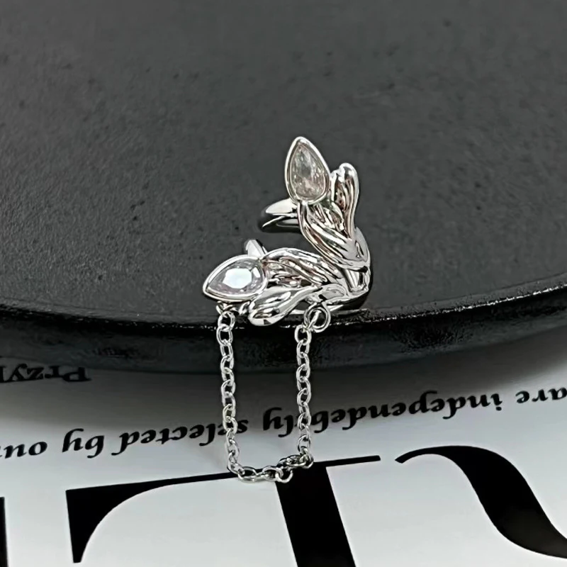 Korean Style Simple All-match Tulip Chain Ear Clip Temperament Light Luxury Zircon Ear Bone Clip For Women Fashion Jewelry