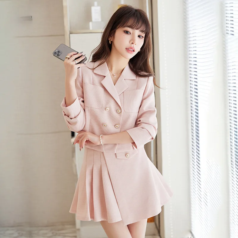 

Pink Short Suit Jacket for Women2024New Spring and Autumn Temperament Goddess Style Small Suit Skirt Outfit