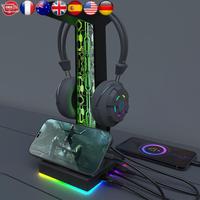 RGB Headphone Bracket 10 Lighting Effects Headset Display Stand Space Saving Headphone Stand Holder Rack Vertical Bracket Hanger