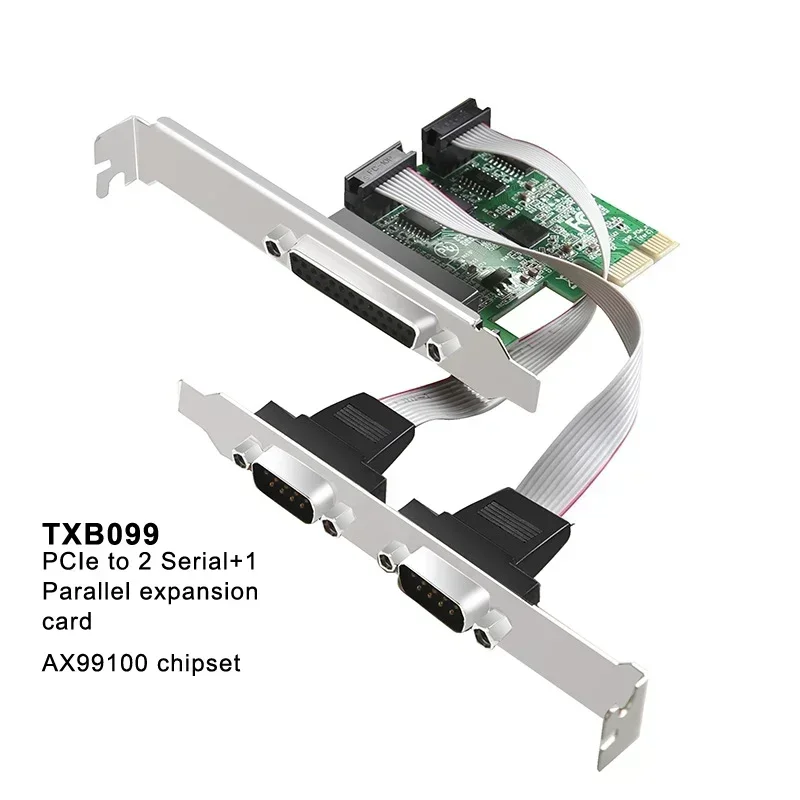 RS232 RS-232 Serial PCIe Expansion Card Ports Parallel Port Connectors COM DB9 PLT Port Adapter Expansion Card with Chip AX99100