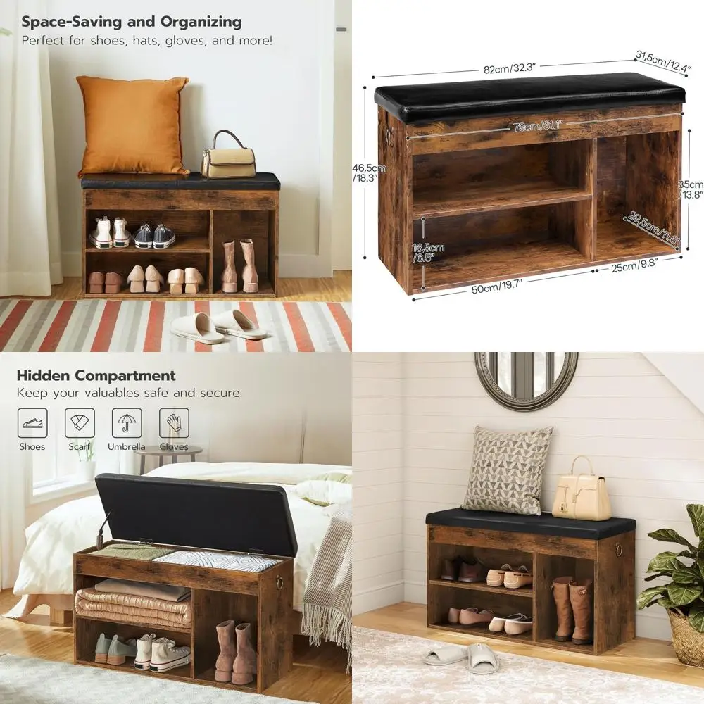 

Padded Cushion Shoe Storage Bench, Entryway Organizer with Open Storage and Adjustable Shelves