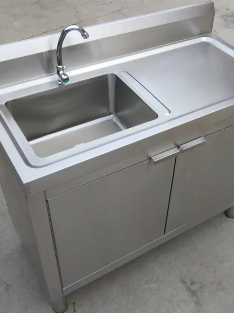 Kitchen Stainless Steel Sink Cabinet Floor Integrated Washing Basin with Console