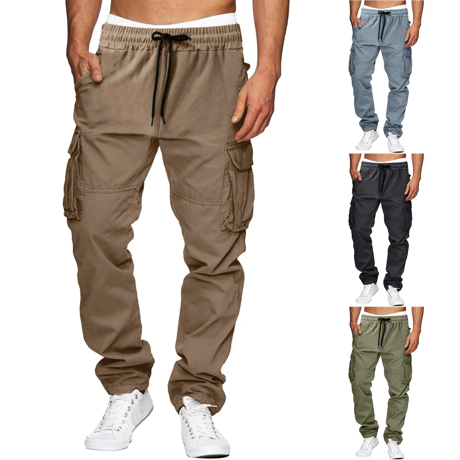 2025 New Men's Cargo Pants Casual Multi-Pocket Sports Trousers Drawstring Male Joggers Sweatpants Hip Hop Harem Pants Streetwear