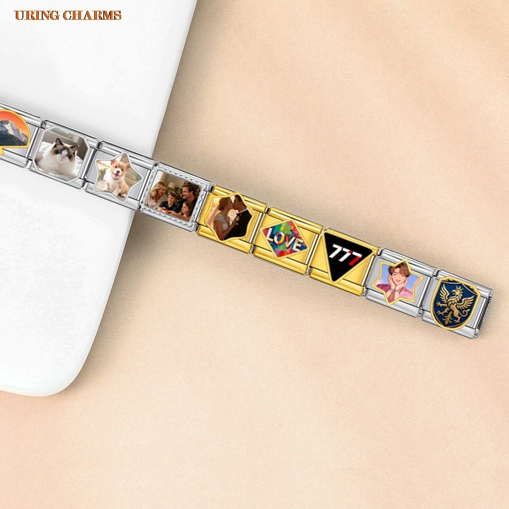 أشكال مختلفة صورة شخصية بالجملة صورة مخصصة رابط سحر إيطالي صالح 9 مللي متر سوار من الفولاذ المقاوم للصدأ مجوهرات ذاتية الصنع