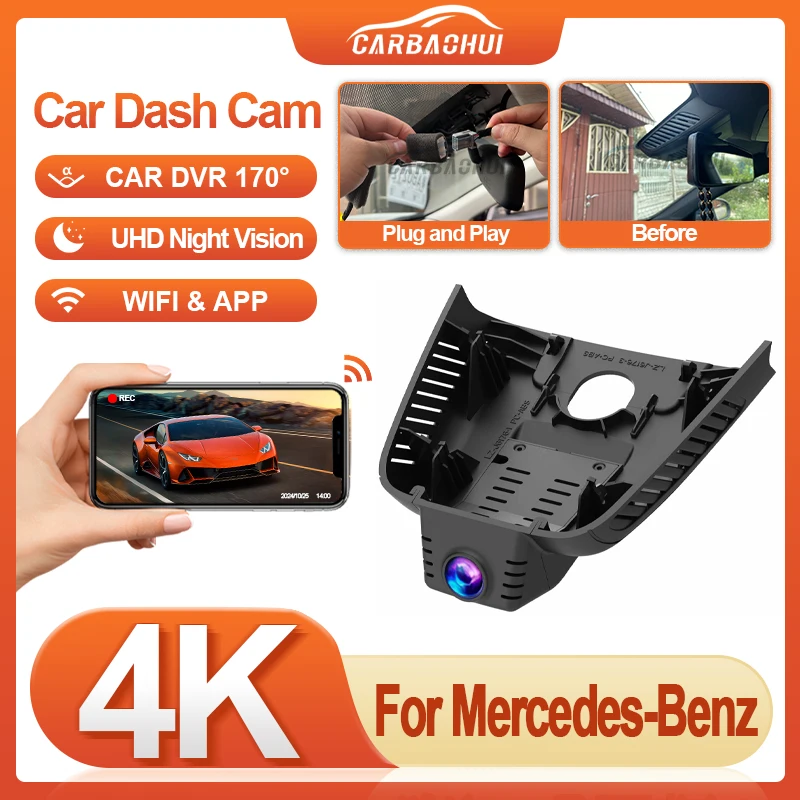 

Plug and play HD 4K Dash Cam Передний 2160P Wi-Fi Автомобильный видеорегистратор для Mercedes Benz A Class A180L A200L 2019-2022 GLS GLS450 2020 DashCam