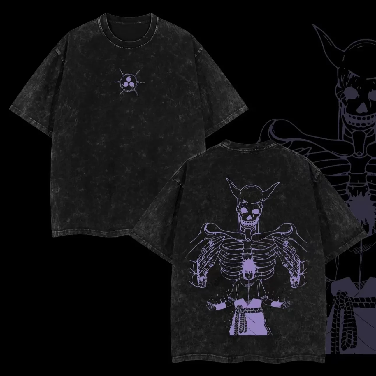 Sasuke Susanoo Skelett T-Shirt Naruto Manga Tee Vintage Washed Retro Anime Harajuku Streetwear Herren Grafik-Kleidung 2026 Sommer