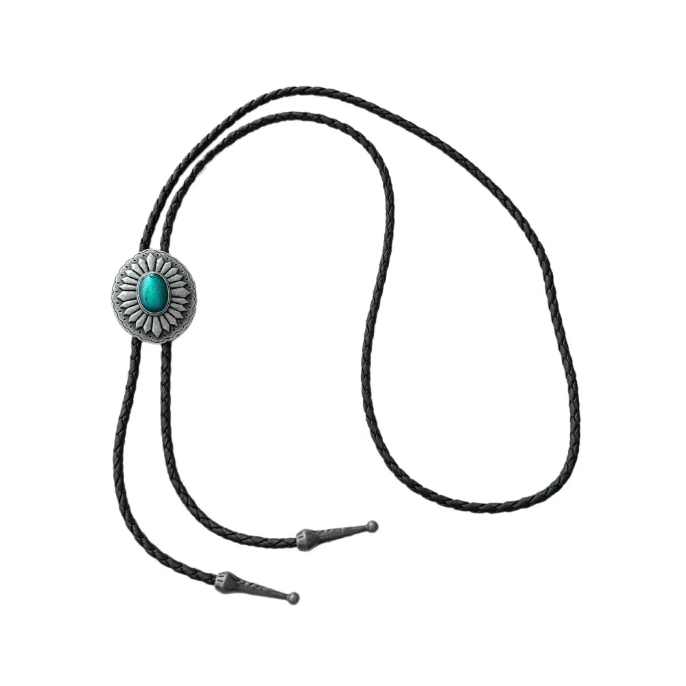 PU Woven Rope Indian Western Cowboys Bolo Tie Ethnic Style Western Country Style Turquoise Bolo Tie Vintage Sweater Chain