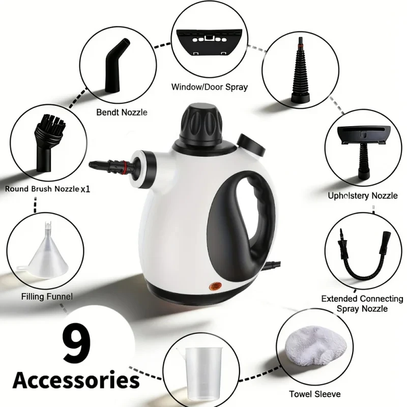 1050W High-Temperature Handheld Steam Cleaner with 9 Accessories for Home, Kitchen, Car & Furniture Surfaces