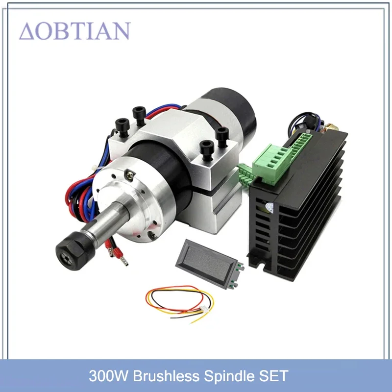 WS55-140 Brushless 300W Spindle High Speed 0.3KW Air-cool Spindle Motor DC 36V 12000 RPM MACH3 with ER11 Collet + 52mm Clamp