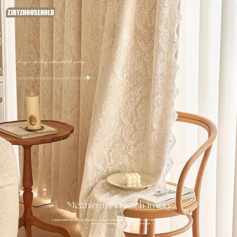 French Double Layer with Curtain Head Curtains for Living Dining Room Bedroom Floor To Ceiling Window Curtain Lace Yarn