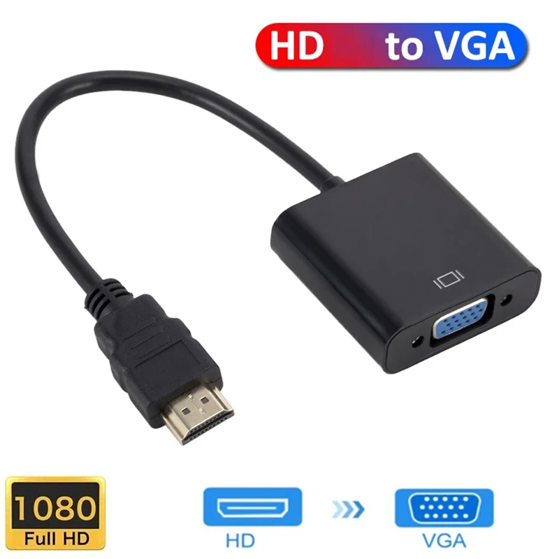 1080P HD Cable HDMI-compatible to VGA Adapter HDMI Video Audio Adapter Male To Famale Converter Digital to Analog for PC Laptops