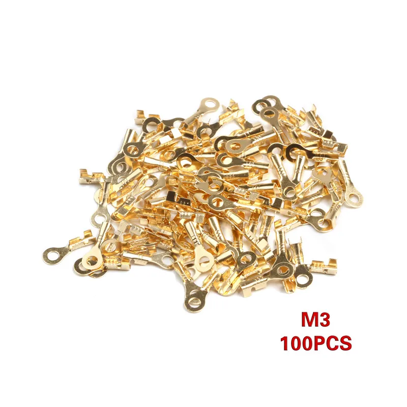 100Pcs M3 M4 M5 M6 M8 M10 Non-insulated Ring Cable Lugs Terminals Assorted Naked Connector Wire Cable Connectors Brass Terminals