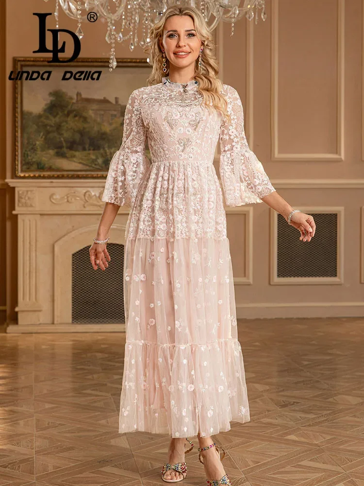LD LINDA DELLA 2025 Spring/Summer New Women's Clothing Embroidered Embroidery Diamond Banquet Dress Palace Style Dress