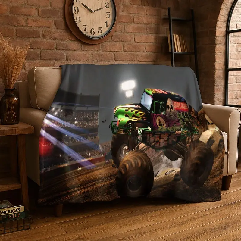 Cartoon Monster Truck Monster Jam Soft Flannel Throw Blanket,Warm Cozy Blanket for Bed,Couch,Sofa,Bedroom,Living Room,Travel