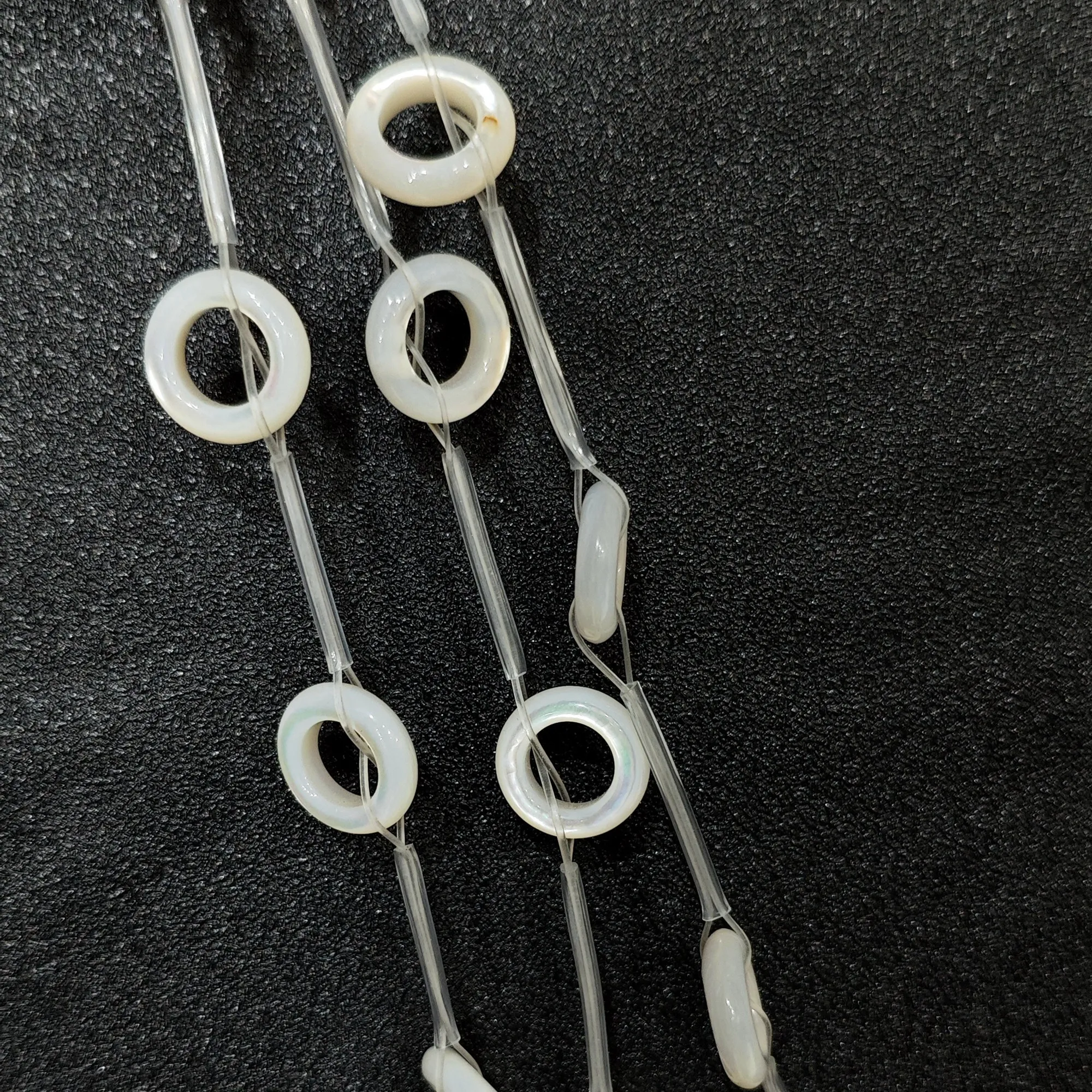 Geometric Thin Hoop White Mother of Pearl Loose Beads Approx 14x14mm Iridescent Nacre Ring Component for Earring Design - view 2