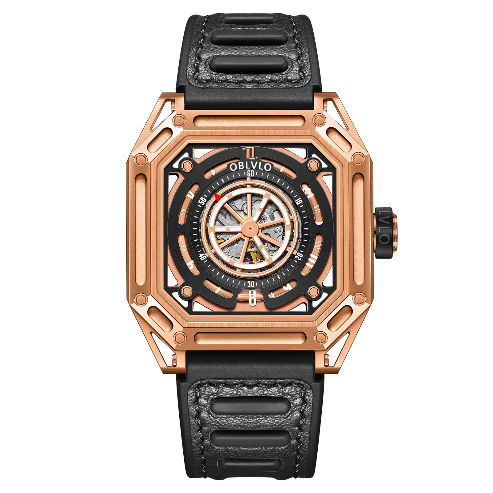 OBLVLO Luxury Brand Super Luminous Men Sport Watch Rose Gold Mechanical Automatic Watch Square Waterproof Rubber Watch AK