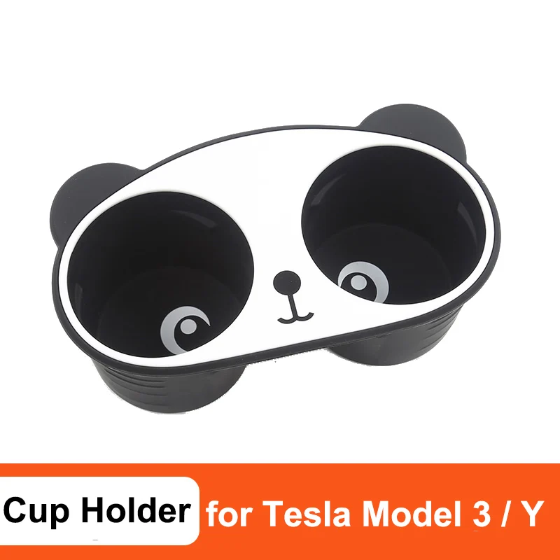 

for 2023 Tesla Model 3 Y Center Console Water Cup Holder Glasses Storage Box Silica Gel Limiter Drinks Bracket Cartoon Panda