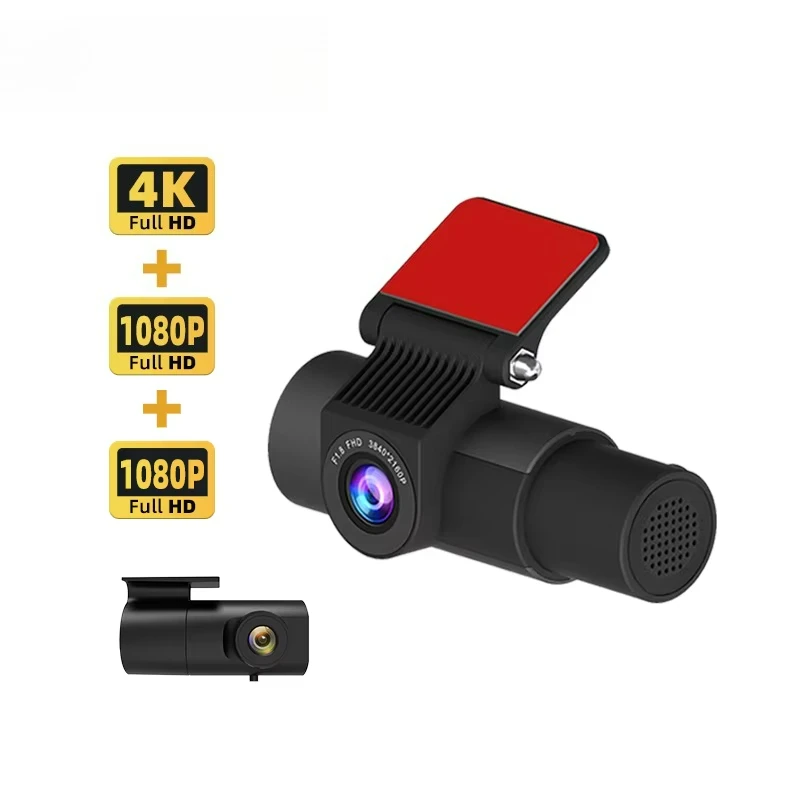 

UHD dashboard cam front and rear 4k inside and outside driving recorder 3 channel dashboard cam 4k black box F1.8, 140