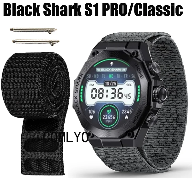 Watchband for Black Shark S1 Pro Classic Smart Watch Band Strap Hook&Look Nylon Belt