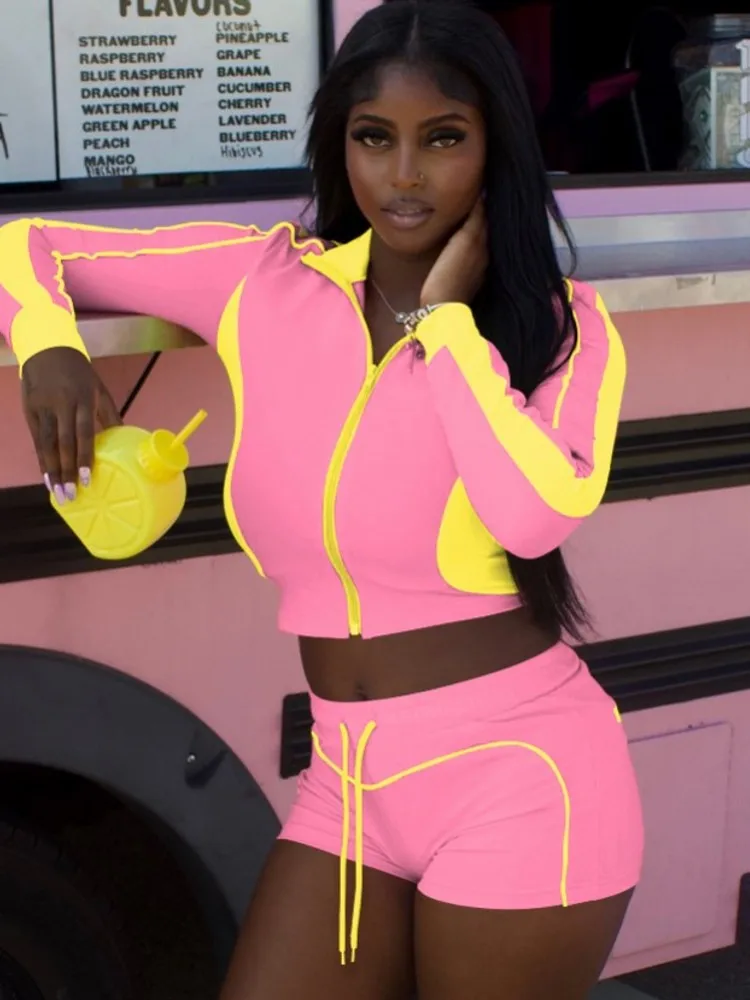 

2 Pieces Set Sexy Fashion Women Female Tops Print Long Sleeve Tops And Shorts Suit Matching Sets Outfit 2025 Summer Autumn