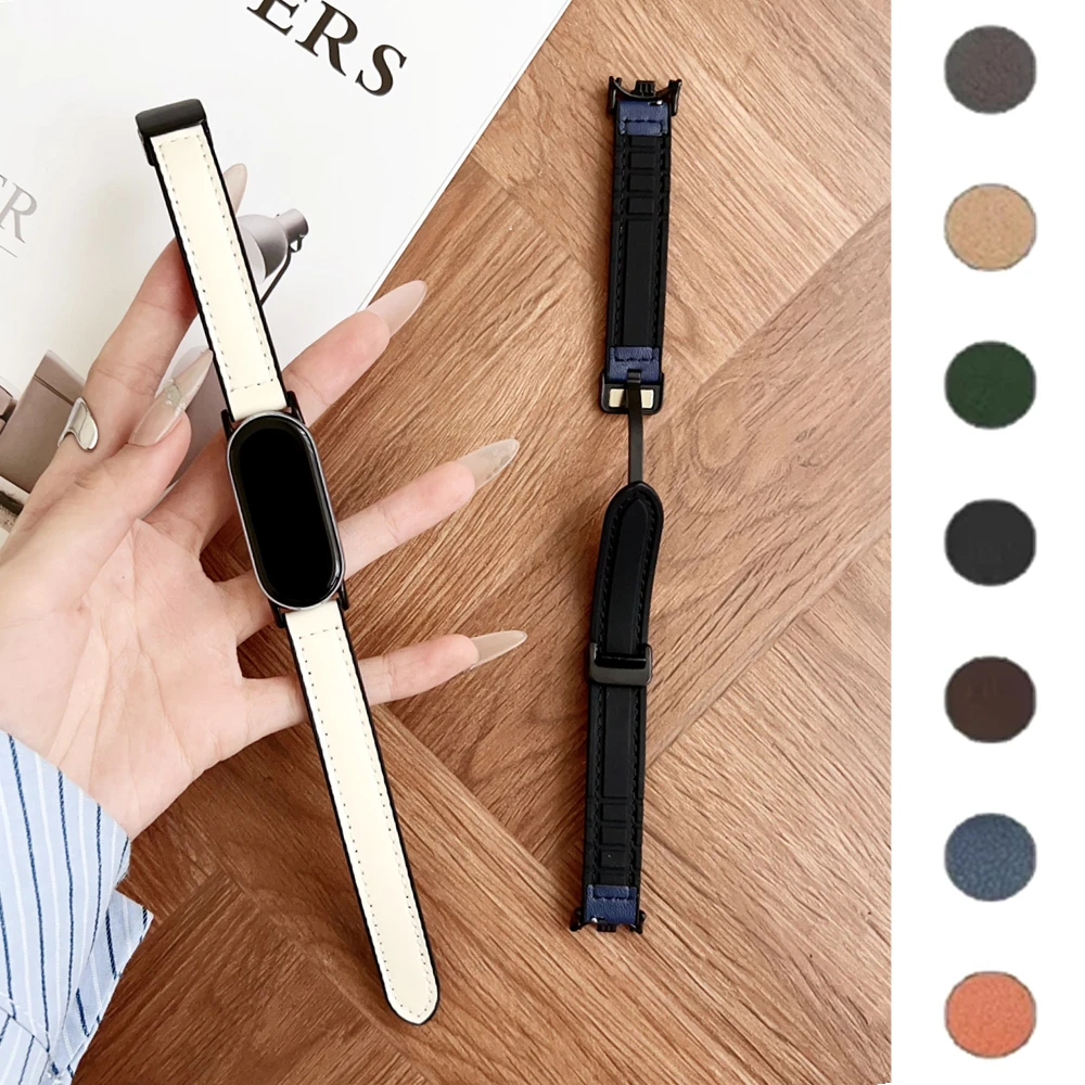 Leather Silicone Strap for Xiaomi Band 9 8 SmartWatch Magnetic Strap Bracelet Wristband Replacement pulsera for Mi Band 9 8 NFC