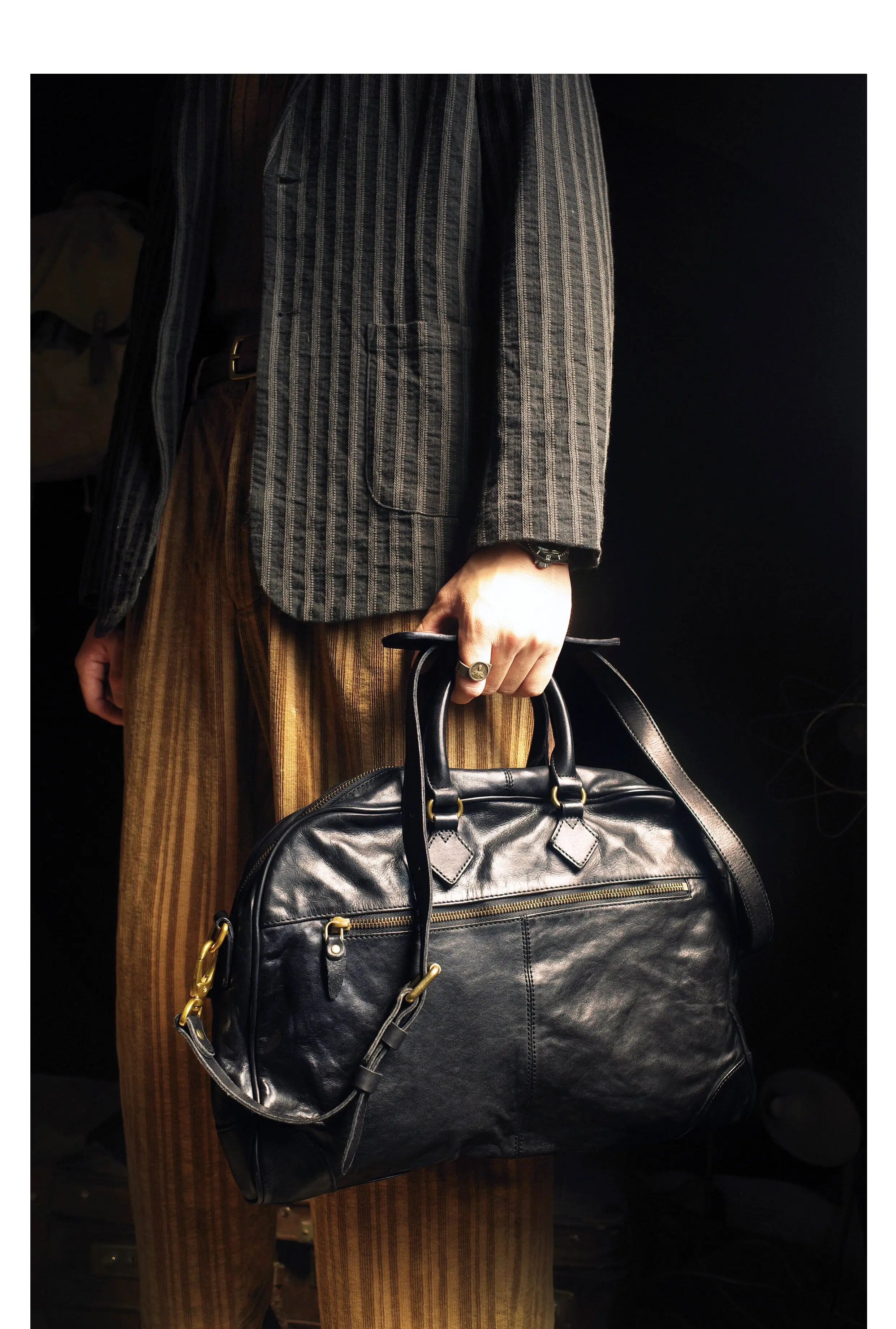 PNDME Business schlichte, pflanzlich gegerbte Rindsleder-Damen-Aktentasche, lässige Reise-Luxus-Handtasche aus echtem Leder für Laptops. – Detail 12
