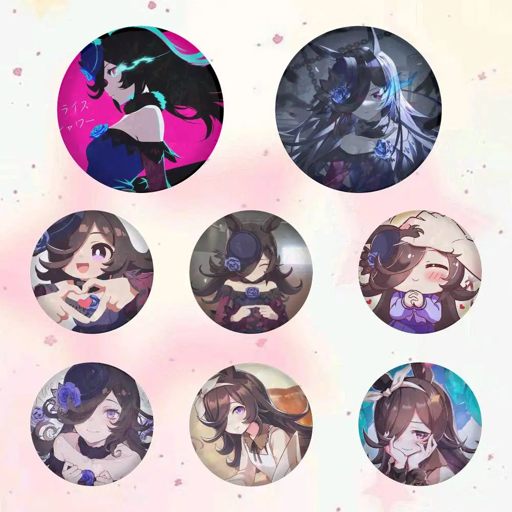 CUTE Uma Musume Pretty Derby Rice Shower Anime Round Badges, Brooches, Clothing Accessories, Birthday Gifts, Anime Conventions