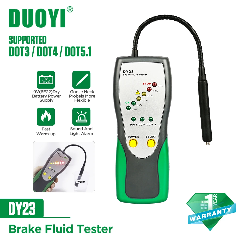 DUOYI Car Brake Fluid Tester DY23 Accurate Test Automotive Brake Fluid Water Content Check Universal Oil Quality DOT 3/4/5