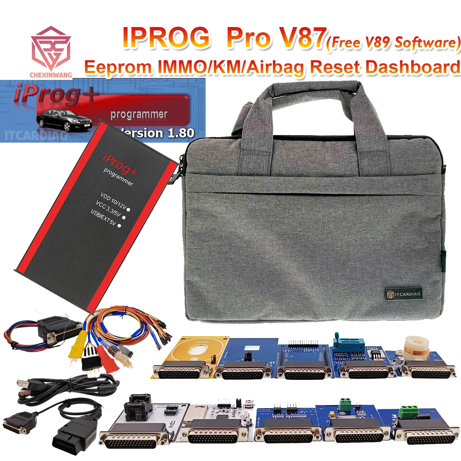 

Iprog Pro V87 Gift V89 Test with 7/11 Adapters for Eeprom IMMO/KM/Radio/Airbag Reset Dashboard IPROG+ ECU Key Programmer Tool