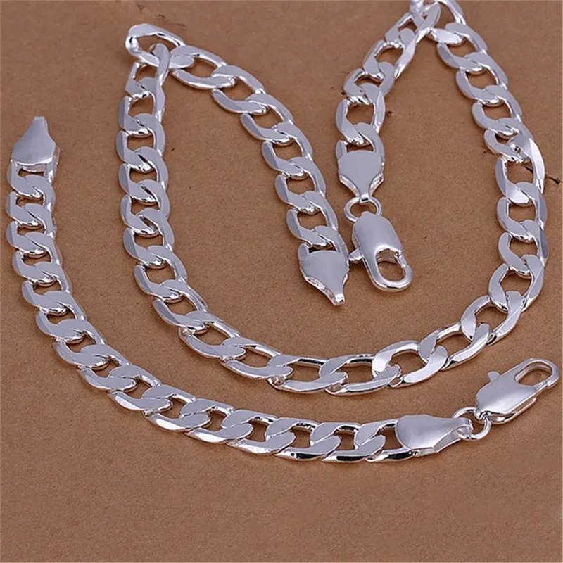 925 Sterling Silver Classic men 6MM 8MM Chain Bracelets necklace Jewelry set for woman Charm Fine Fashion wedding gifts