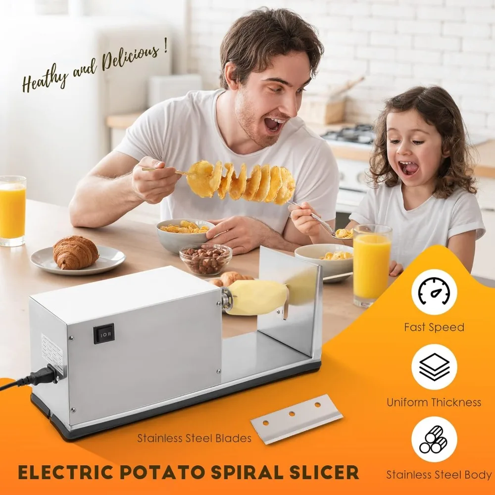 Potato Slicer Electric Potato Tornado Spiral Slicer with Free Bamboo Skewers Stainless Steel Automatic Twisted Potato Cutter