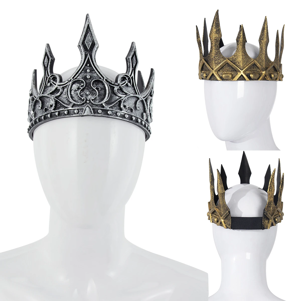 Corona re per uomo donna PU rotondo completo compleanno reale principe ballo di fine anno re corona copricapo medievale cosplay costume di tiara di Halloween