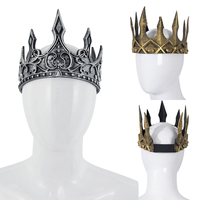 King Crown For Men Women Full Round PU Royal Birthday Prince Prom Kings Crown Medieval Headpiece Cosplay Halloween Tiara Costume