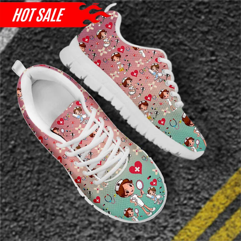 Women's Plus Size Nurse Shoes Lightweight Non-Slip Flats Cute Nurse Girls Medical Healthcare Design Casual Sneakers