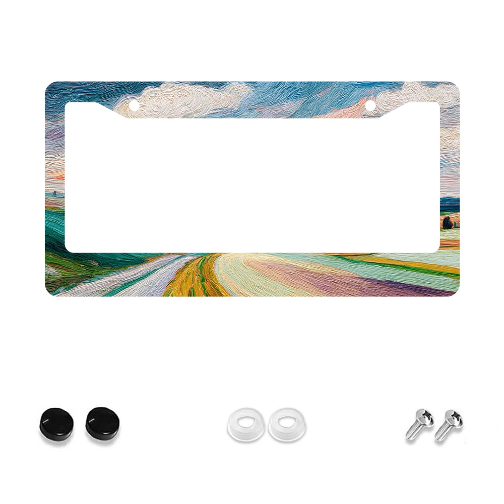 

1 шт., многоцветная пейзажная живопись, 2 отверстия, рамка номерного знака, алюминиевый материал, 6x12 дюймов, с набором винтов, новинка в стиле ретро